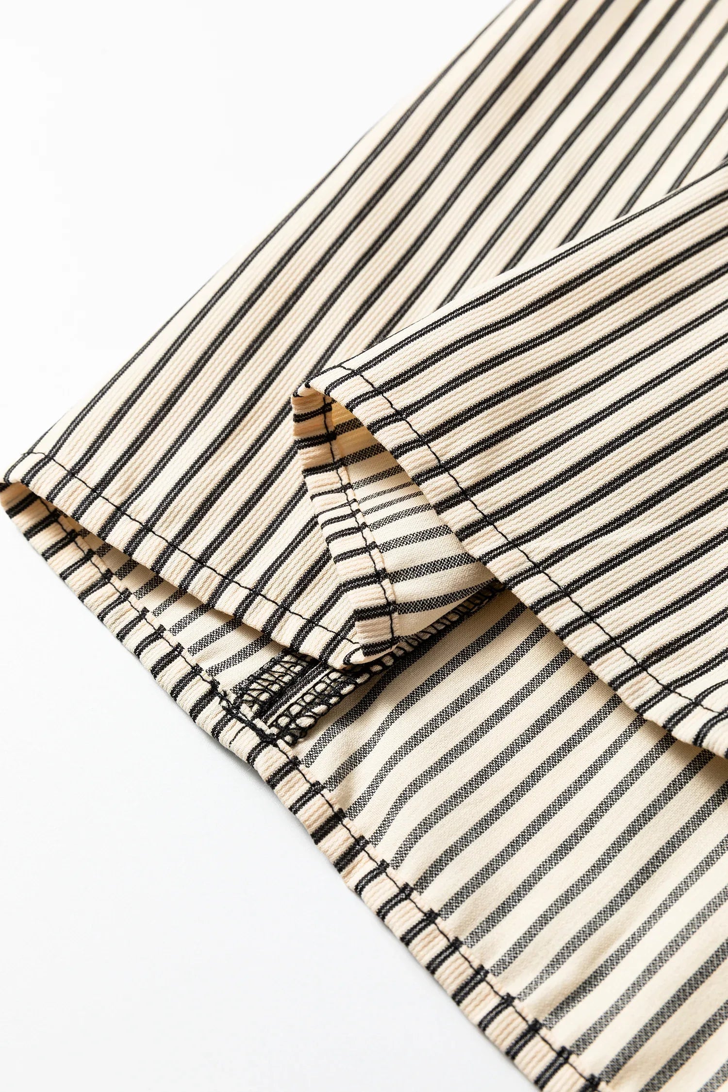 Black Stripe Color Block Patchwork Shirt Collar Button Down Puff Sleeve Mini Dress - MarkoFit