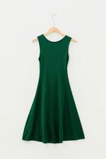 Blackish Green Solid Color Round Neck Ruched Detail Sleeveless Mini Dress - MarkoFit