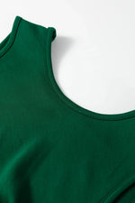 Blackish Green Solid Color Round Neck Ruched Detail Sleeveless Mini Dress - MarkoFit