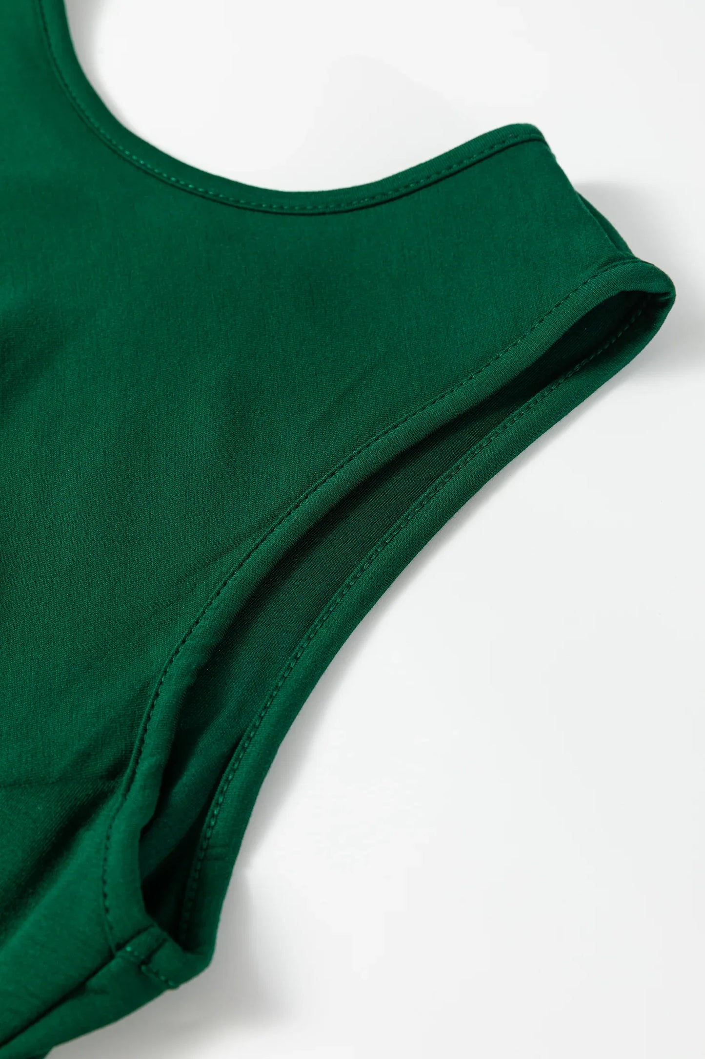 Blackish Green Solid Color Round Neck Ruched Detail Sleeveless Mini Dress - MarkoFit