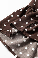 Chicory Coffee Polka Dot Long Sleeve Wrap V Neck Ruffle Hem Mini Dress - MarkoFit
