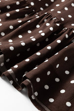 Chicory Coffee Polka Dot Long Sleeve Wrap V Neck Ruffle Hem Mini Dress - MarkoFit