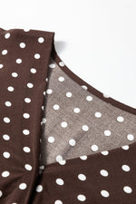Chicory Coffee Polka Dot Long Sleeve Wrap V Neck Ruffle Hem Mini Dress - MarkoFit