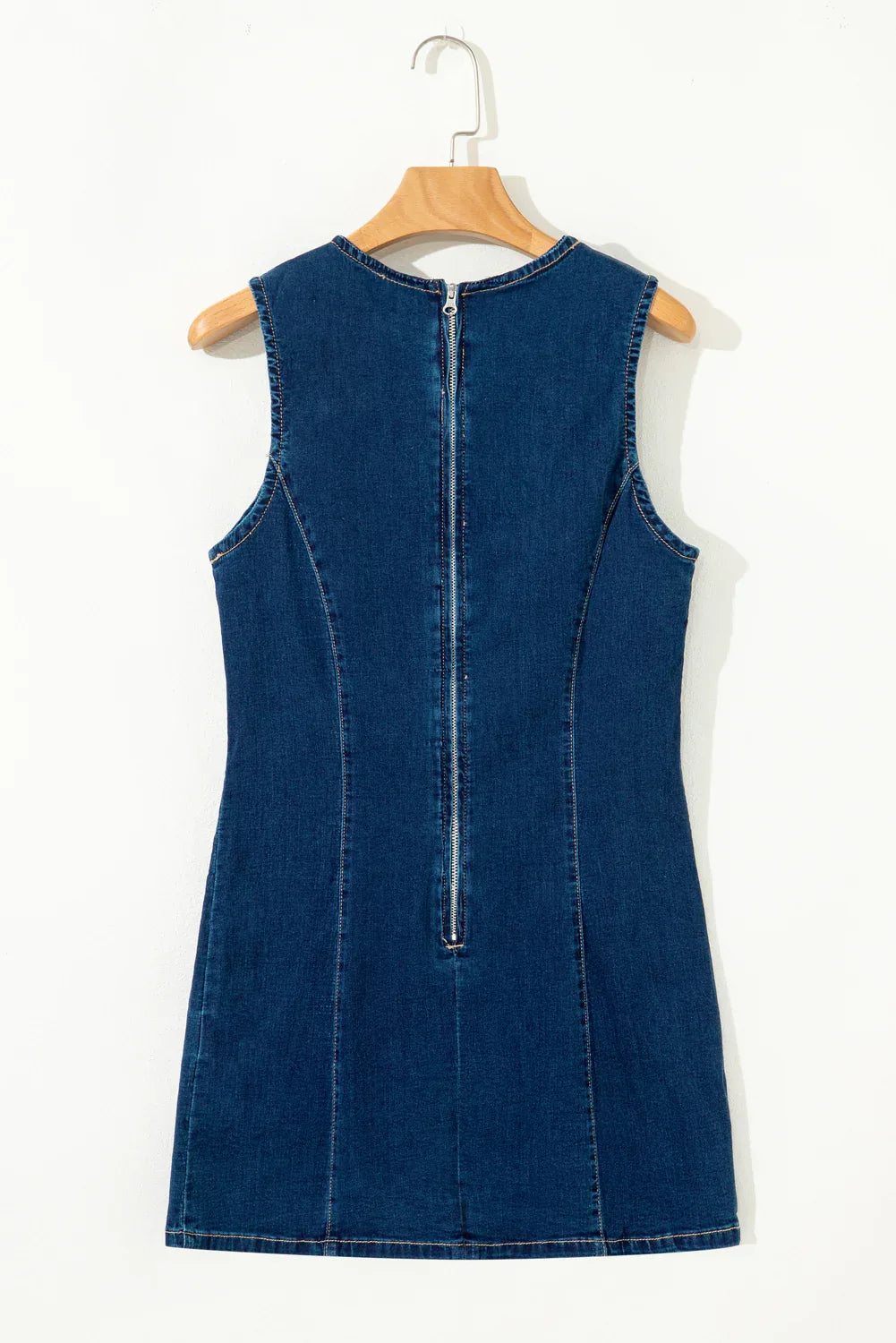 Dirty blue Sleeveless Zipped Bodycon Denim Short Dress - MarkoFit