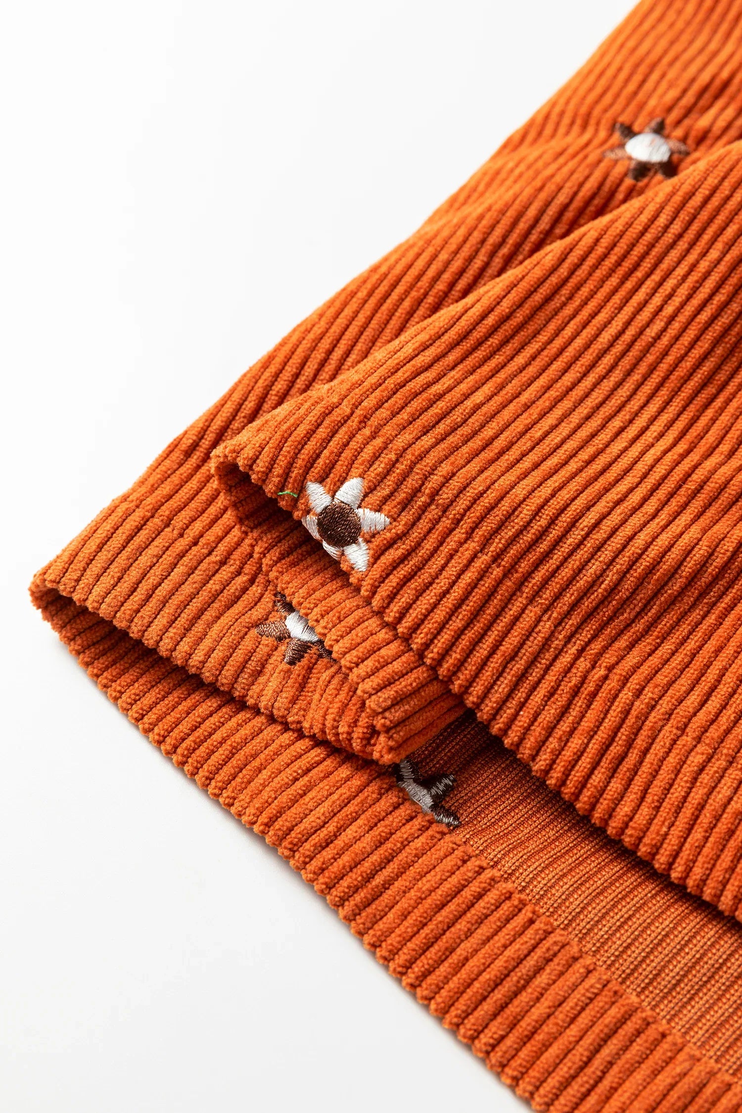 Gold Flame Flower Embroidered Corduroy Overall Mini Dress - MarkoFit