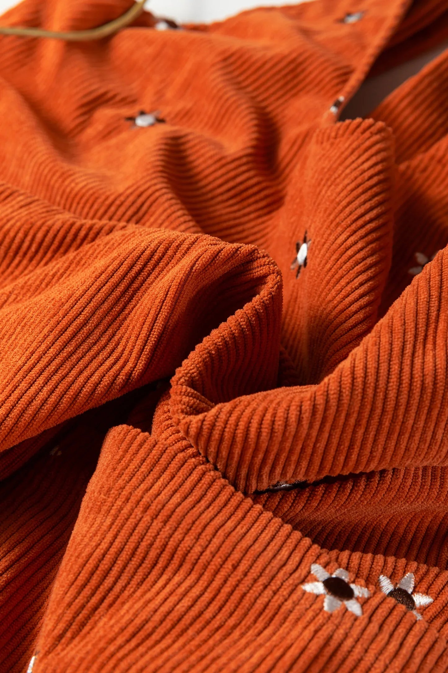 Gold Flame Flower Embroidered Corduroy Overall Mini Dress - MarkoFit