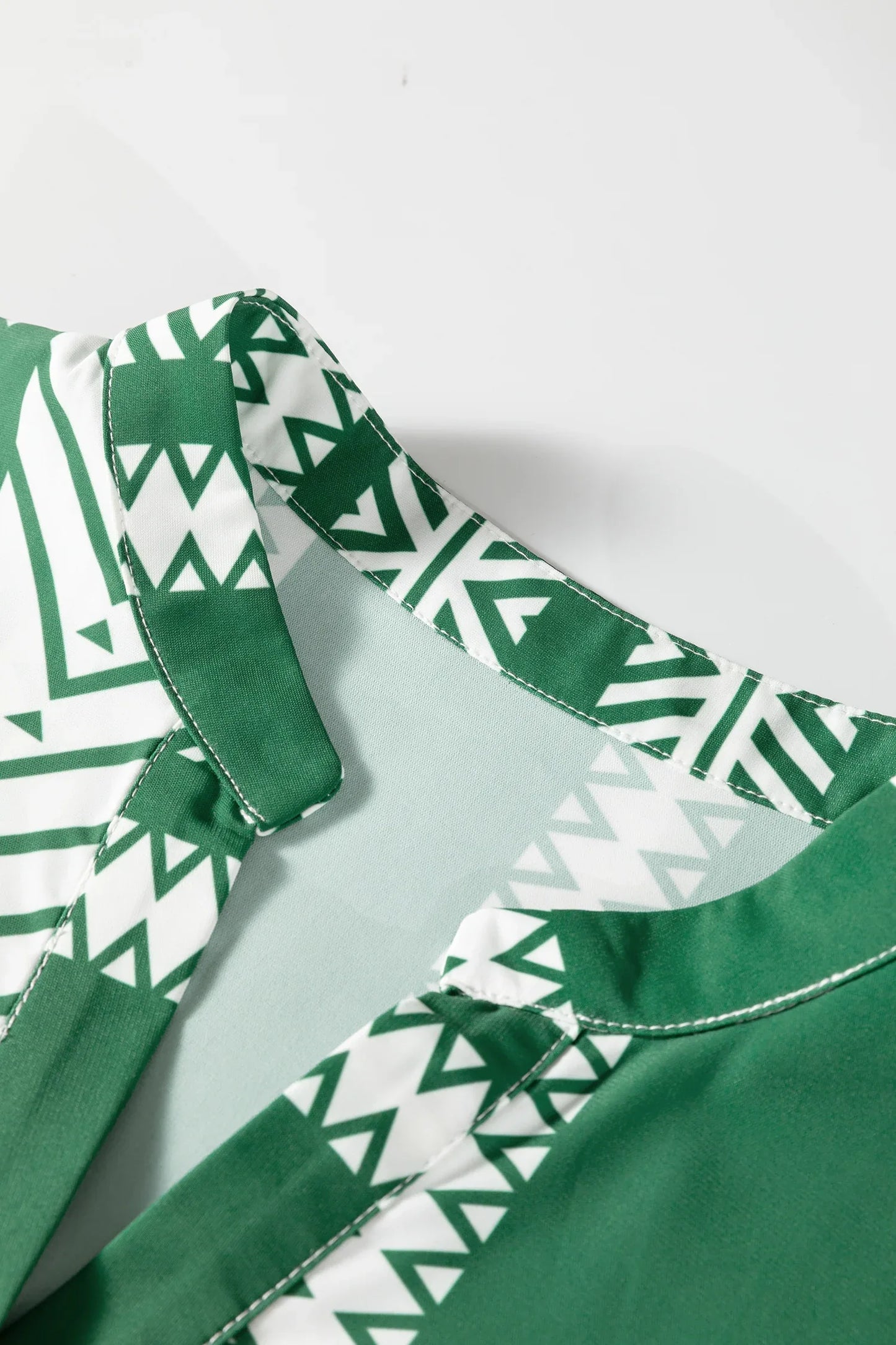 Green Boho Ethnic Print Half Button 3/4 Sleeve Casual Dress - MarkoFit