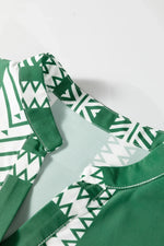 Green Boho Ethnic Print Half Button 3/4 Sleeve Casual Dress - MarkoFit