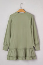 Laurel Green Jacquard Frilled Ruffled Long Sleeve Mini Dress - MarkoFit