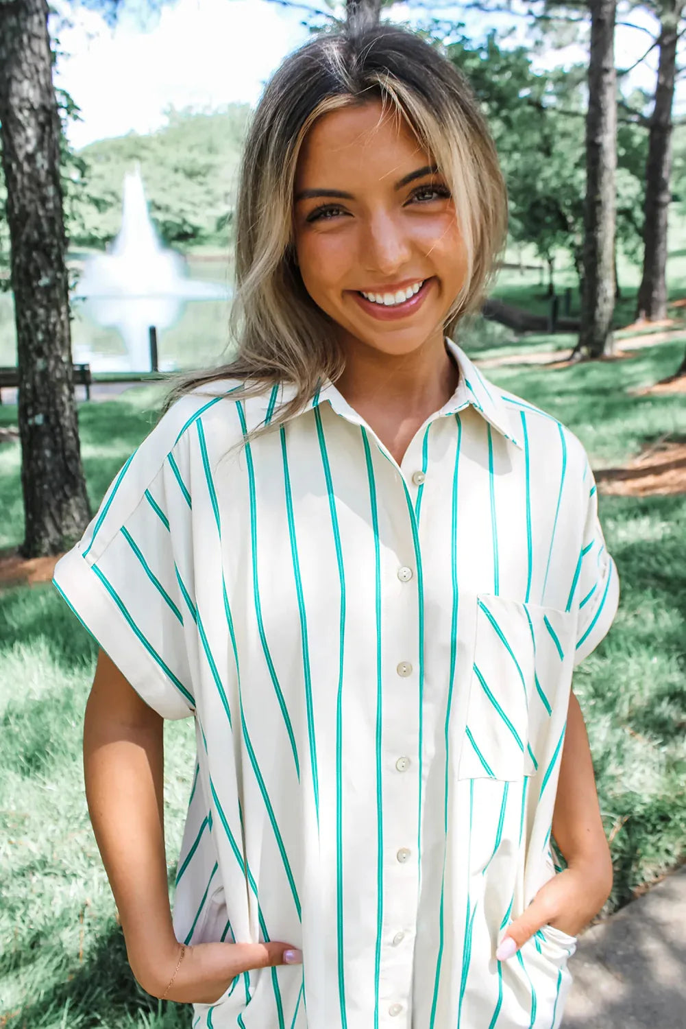 Mint Green St Patricks Striped Wide Short Sleeve Shift Mini Shirt Dress - MarkoFit