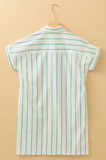 Mint Green St Patricks Striped Wide Short Sleeve Shift Mini Shirt Dress - MarkoFit