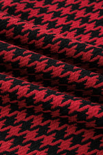 Red Houndstooth Print V Neck Sleeveless Mini Dress - MarkoFit