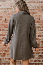 Simply Taupe Waffle Knit Shirt Tunic Dress - MarkoFit