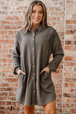 Simply Taupe Waffle Knit Shirt Tunic Dress - MarkoFit