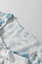 Sky Blue Floral Contrast Bow Puff Sleeve Mini Dress - MarkoFit