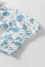 Sky Blue Floral Contrast Bow Puff Sleeve Mini Dress - MarkoFit