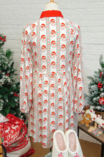 White Father Christmas Contrast Collar Button Front Long Sleeve A-line Mini Dress - MarkoFit