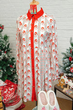 White Father Christmas Contrast Collar Button Front Long Sleeve A-line Mini Dress - MarkoFit