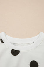 White Polka Dot Printed Long Sleeve Flared Mini Dress - MarkoFit