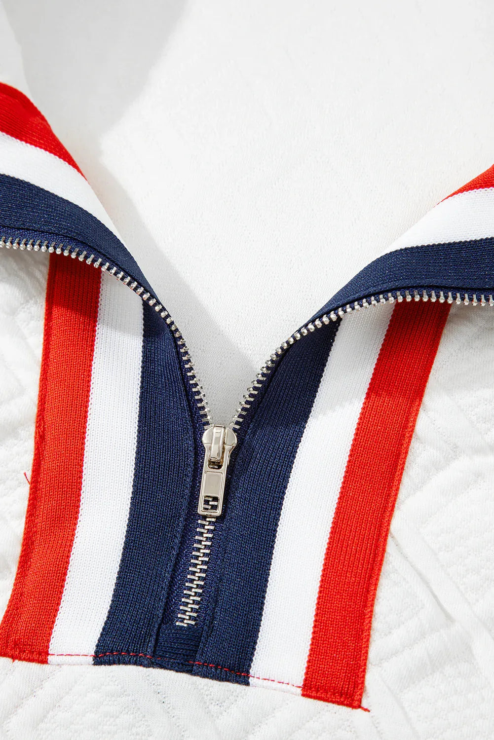 White Textured Jacquard Colorblock Edge Puff Sleeve Quarter Zip Mini Dress - MarkoFit