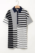 Black Stripe Half Placket Polo T Shirt Dress - MarkoFit