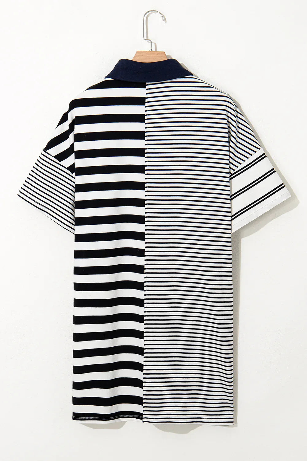 Black Stripe Half Placket Polo T Shirt Dress - MarkoFit