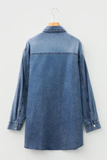 Blue Beau Chest Pocket Raw Hem Denim Loose Shirt Dress - MarkoFit