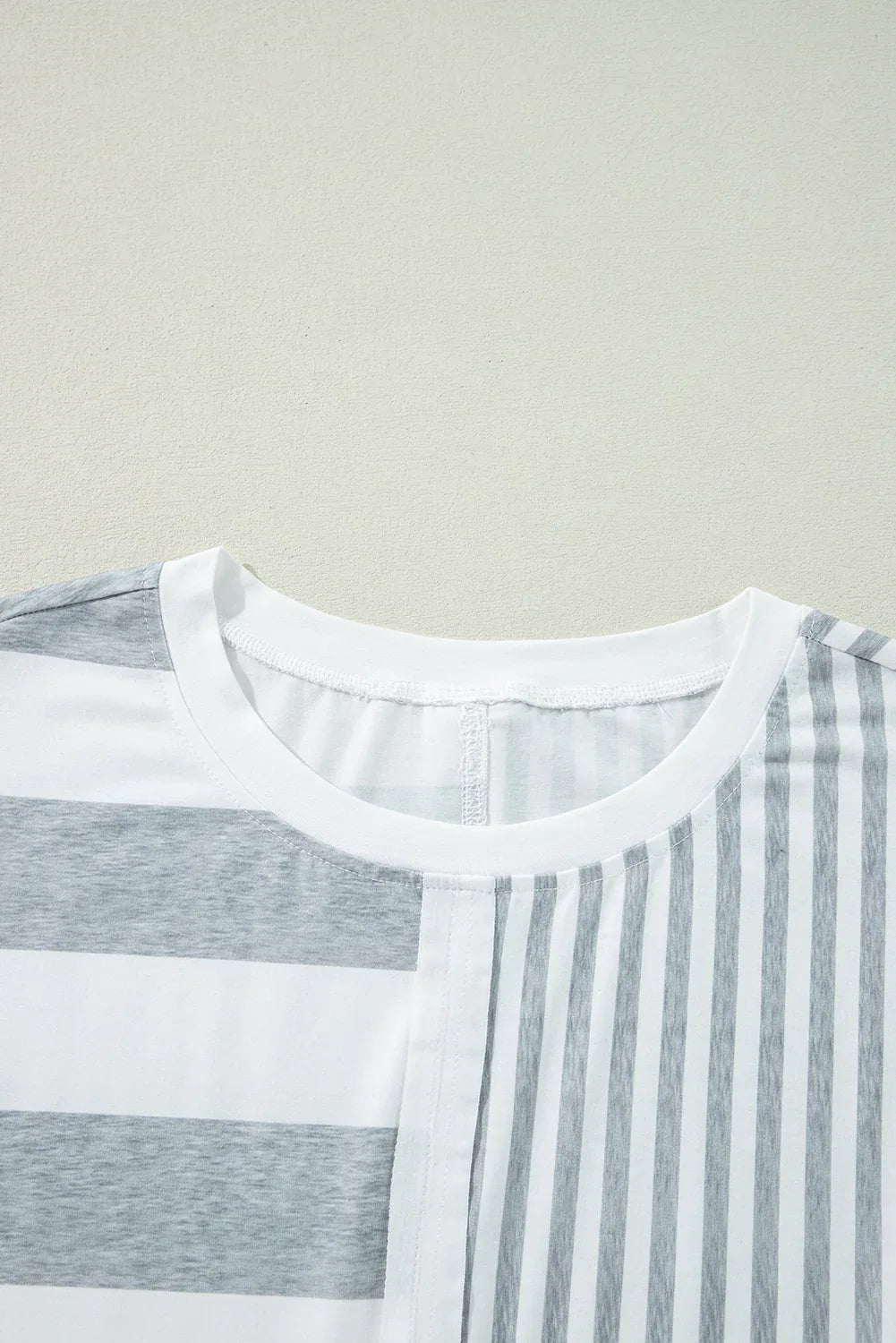 Gray Stripe Mixed Printed Short Sleeve Shift Mini T Shirt Dress - MarkoFit