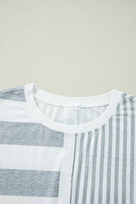 Gray Stripe Mixed Printed Short Sleeve Shift Mini T Shirt Dress - MarkoFit