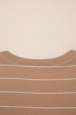 Khaki Stripe Casual Short Sleeve Side Slit Maxi T Shirt Dress - MarkoFit