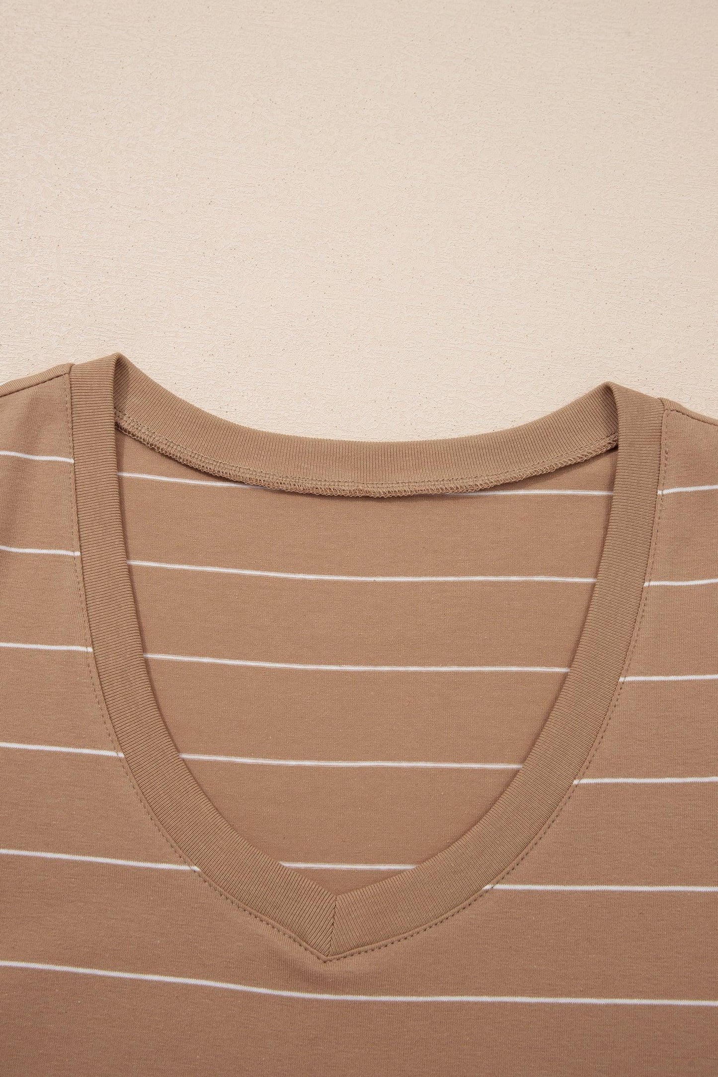 Khaki Stripe Casual Short Sleeve Side Slit Maxi T Shirt Dress - MarkoFit