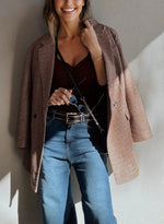 Brown Houndstooth Lapel Collar Blazer - MarkoFit