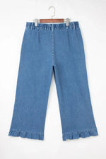 Ashleigh Blue Plus Size Elastic Waist Ruffled Wide Leg Denim Pants - MarkoFit