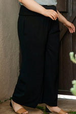 Black Shirred High Waist Plus Size Wide Leg Pants - MarkoFit