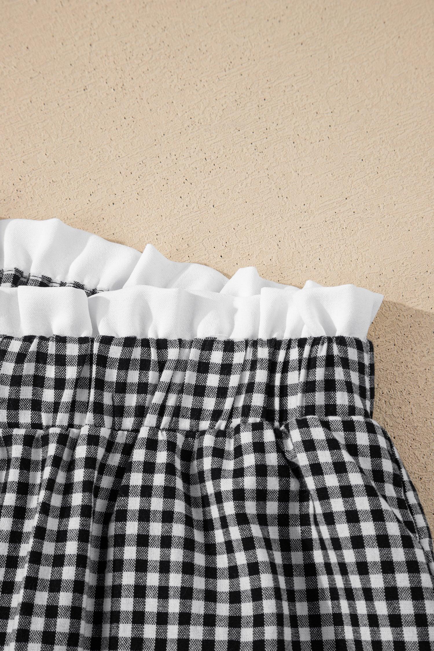 Black Contrast Trim Plaid Print Plus Size Shorts - MarkoFit