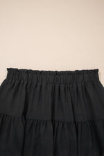 Black Plus Size Frilled Elastic Waist Lace Trim Boho Ruffled Shorts - MarkoFit
