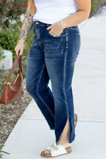 Dirty blue Plus Size High Waist Side Slits Flare Jeans - MarkoFit