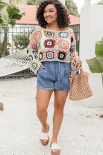 Dusk Blue Raw Hem Lace-up High Waist Plus Size Denim Shorts - MarkoFit