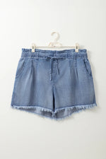 Dusk Blue Raw Hem Lace-up High Waist Plus Size Denim Shorts - MarkoFit