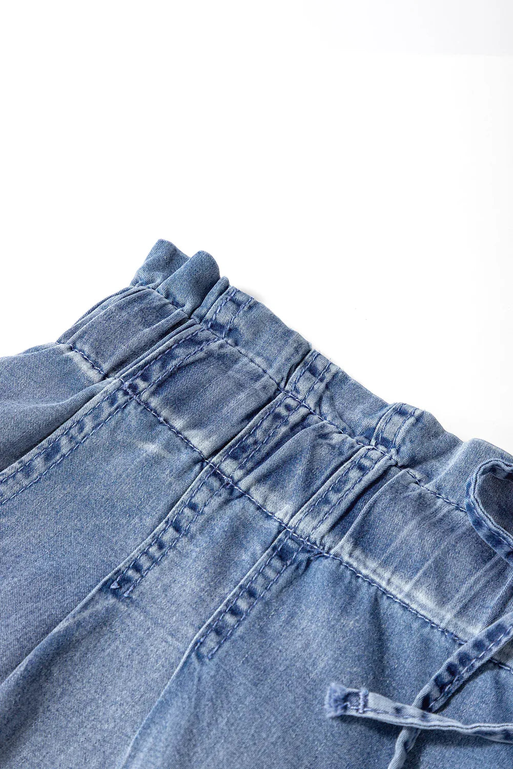 Dusk Blue Raw Hem Lace-up High Waist Plus Size Denim Shorts - MarkoFit