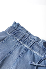 Dusk Blue Raw Hem Lace-up High Waist Plus Size Denim Shorts - MarkoFit