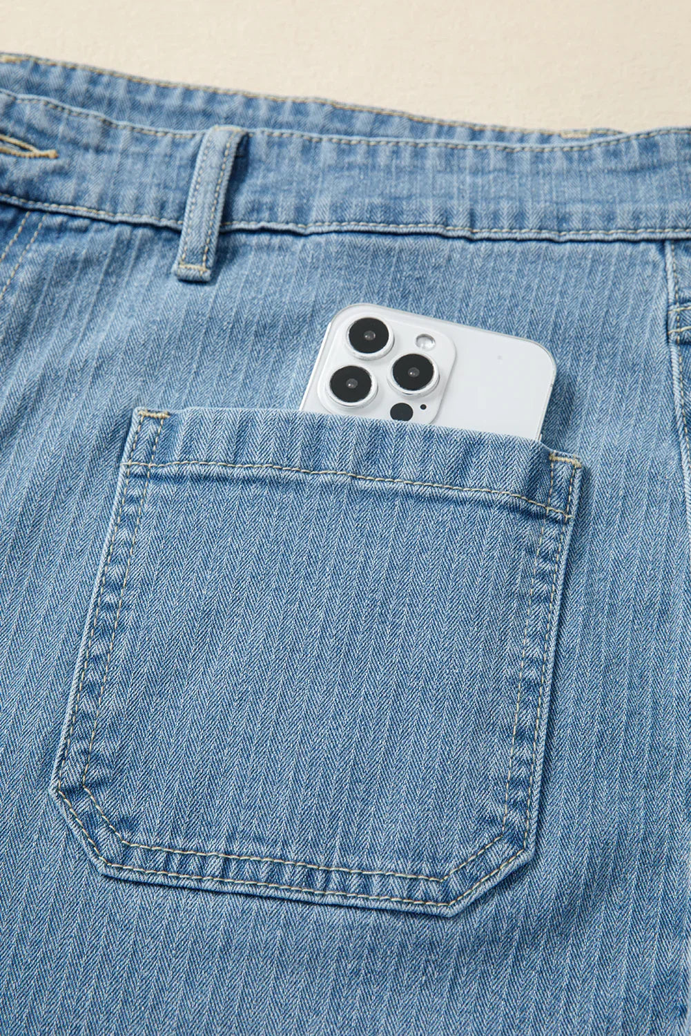 Dusk Blue Patched Pocket Textured Wide Leg Plus Size Jeans - MarkoFit