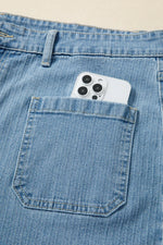 Dusk Blue Patched Pocket Textured Wide Leg Plus Size Jeans - MarkoFit