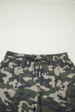 Green Tie Elastic Waist Pocketed Plus Size Camo Shorts - MarkoFit