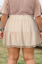 Parchment Plus Size Frilled Elastic Waist Lace Trim Boho Ruffled Shorts - MarkoFit