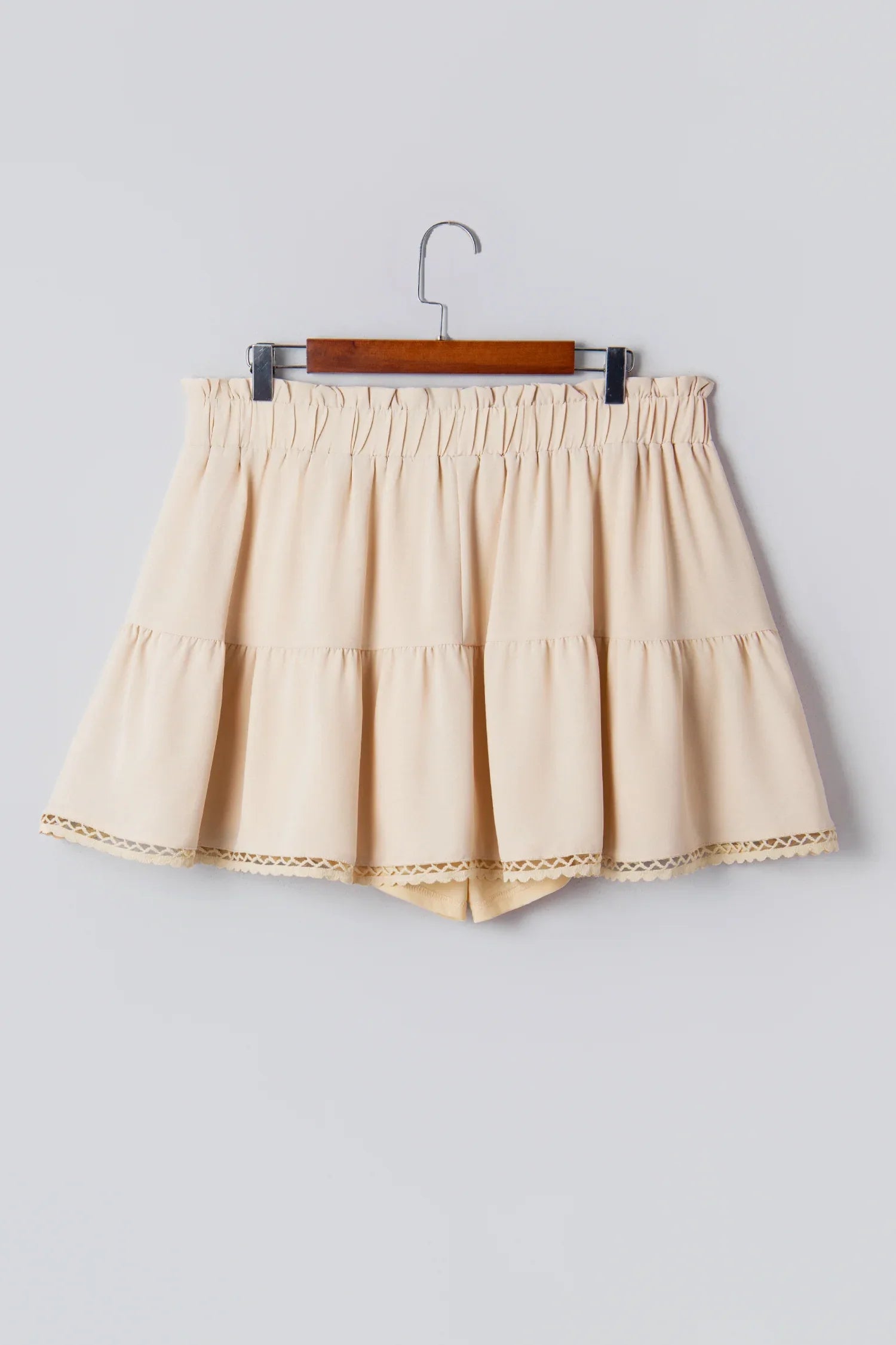 Parchment Plus Size Frilled Elastic Waist Lace Trim Boho Ruffled Shorts - MarkoFit