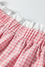 Pink Contrast Trim Plaid Print Plus Size Shorts - MarkoFit