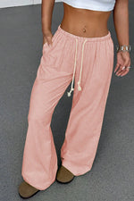 Pink Stripe Drawstring Plus Size Loose Pants - MarkoFit