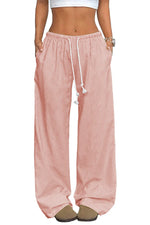 Pink Stripe Drawstring Plus Size Loose Pants - MarkoFit
