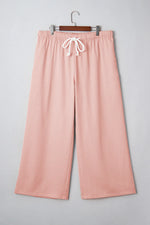 Pink Stripe Drawstring Plus Size Loose Pants - MarkoFit